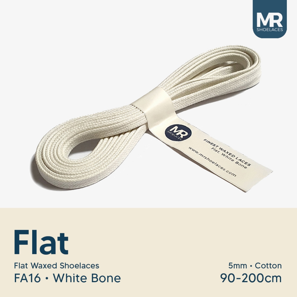 MR Shoelaces FA16 White Bone (Putih Tulang) Tali Sepatu Lilin 5mm Gepeng Flat Pipih (Waxed Laces) 90