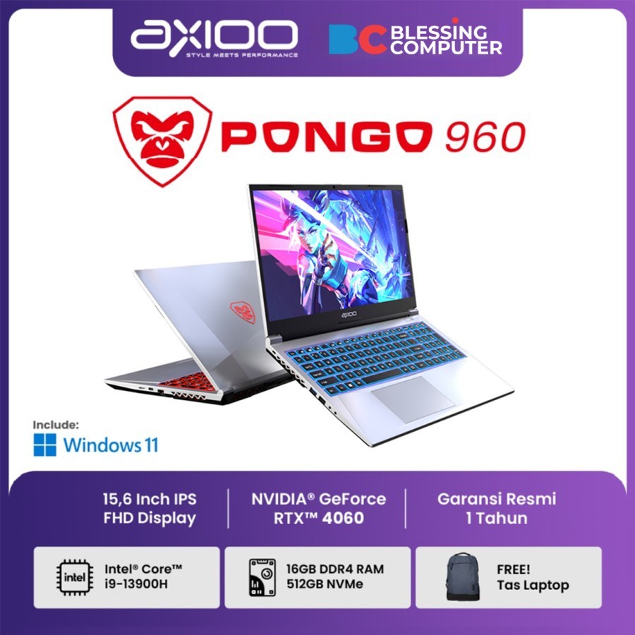 AXIOO PONGO 960 Core i9 13900H 16GB 512GB RTX 4060 W11 Titanium Grey