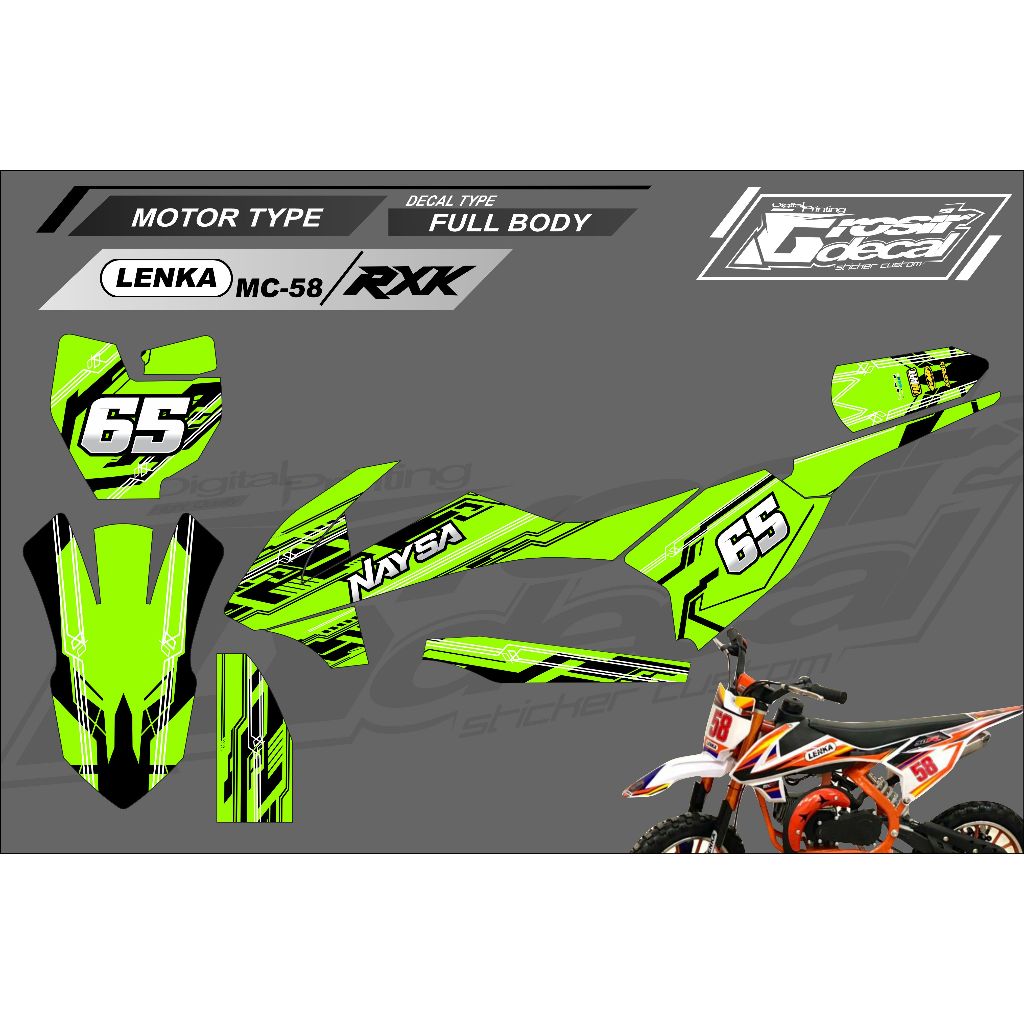 Decal Sticker Stiker Mini Trail 50cc LENKA / RXK / MINI MOTO /PC MOTO Full Body Bebas Reques