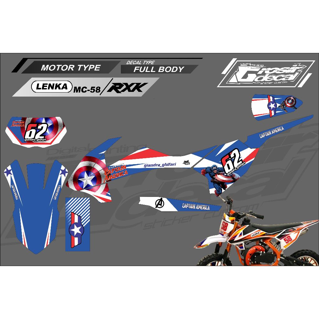 Decal Stiker Mini Trail 50cc LENKA / RXK / MINI MOTO / PC MOTO Full Body Free Custom