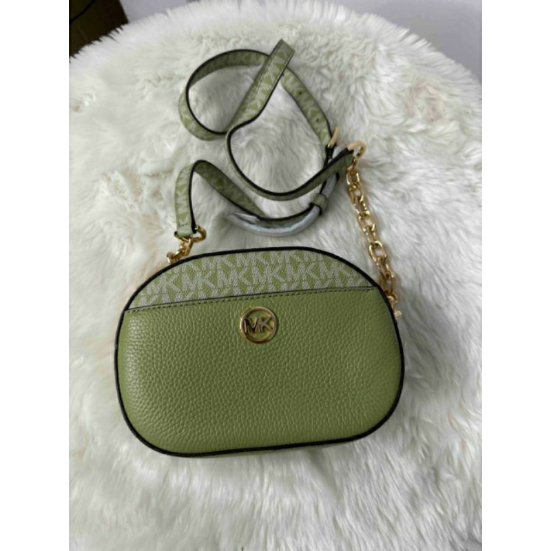 MK jet set glam small oval crossbody light sage