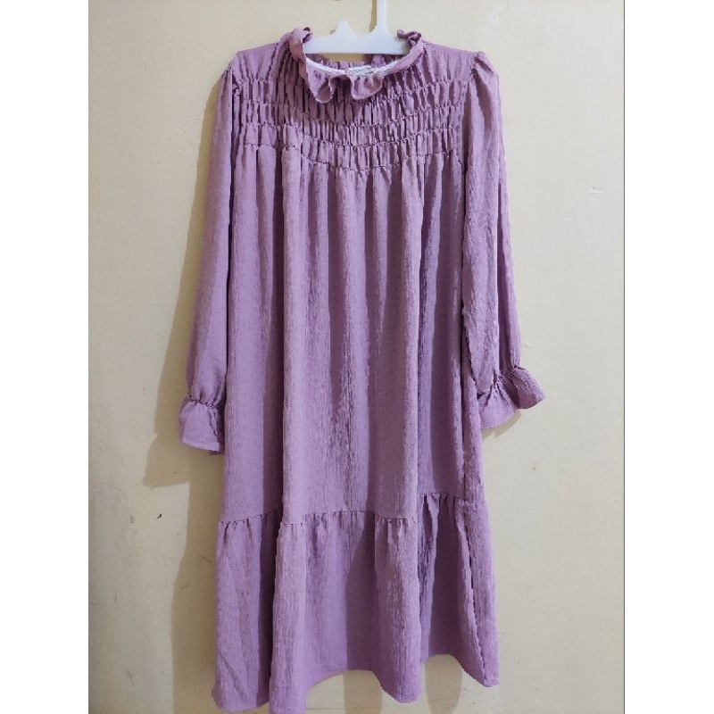 preloved baju atasan wanita tunik oclo lilac crinkle