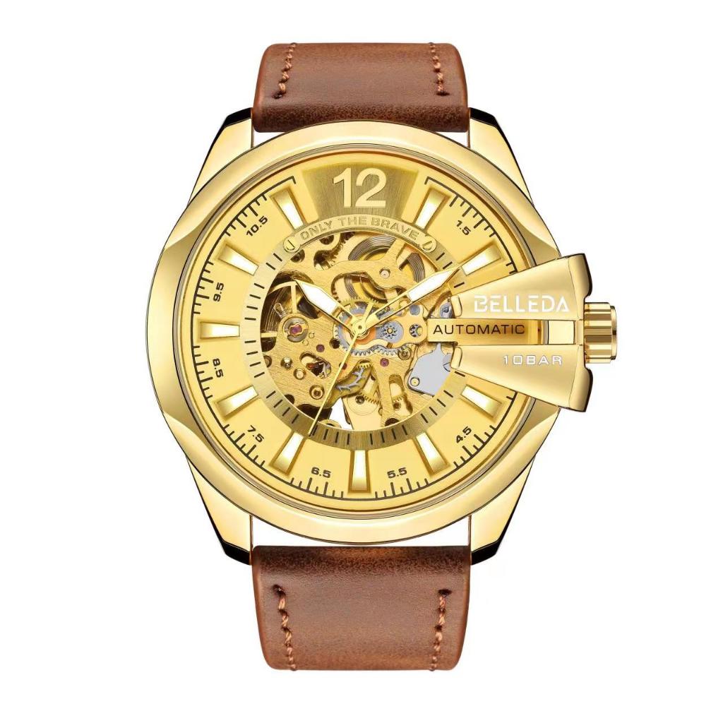 SMILE®️ Jam Tangan Pria Belleda 9473 Automatic Tali Kulit Tahan Air 30M Watch Mewah