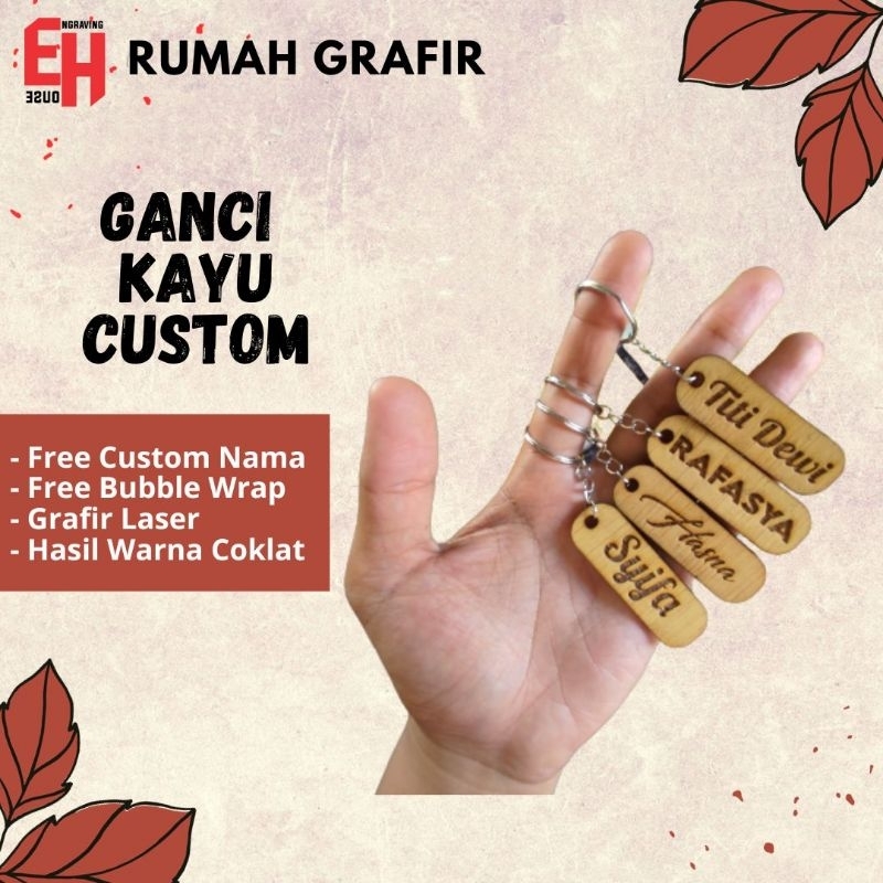 Gantungan Kunci Kayu Custom Nama Sendiri