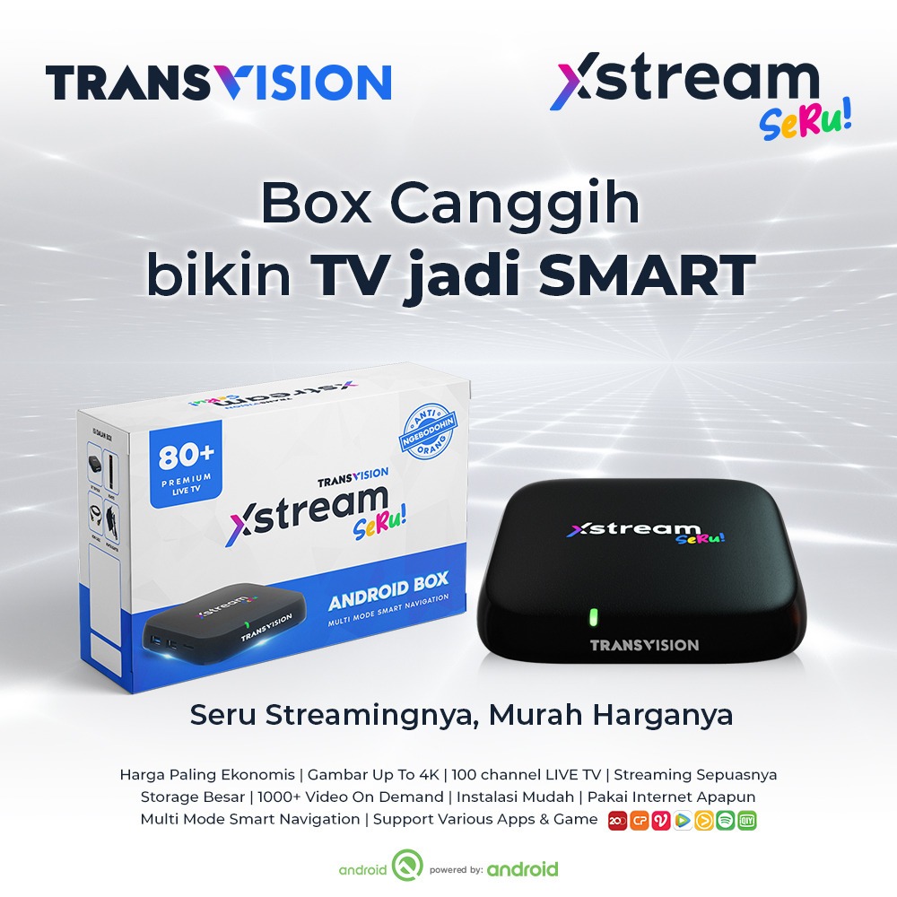 Android Box Transvision Xstream Seru - BONUS All Channel Terlengkap 12 Bulan / 3 / 6bln