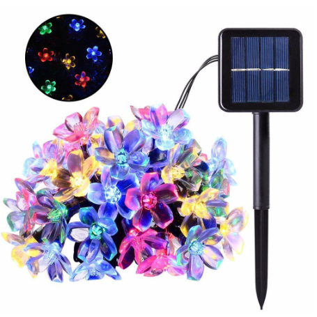 Lampu LED String Tenaga Surya Lampu Hiasan Taman Outdoor Model Sakura/Bintang/Bola 30 LED 10M