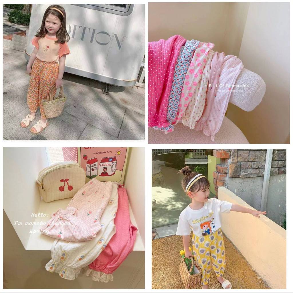 KIESKIDS Celana Jogger Pants Panjang Anak Perempuan Ala Korea Bunga Kotak Kotak Bawahan