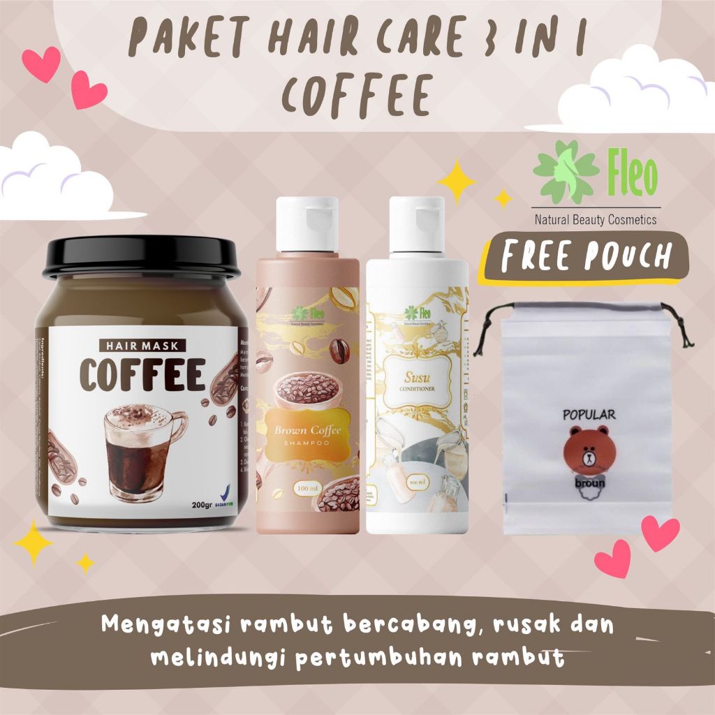 [BPOM] PAKET HAIR CARE 3IN1 FREE POUCH / HAMPERS HAIR MASK / HAMPERS HAIR CARE ISI 3 PCS-Coffe