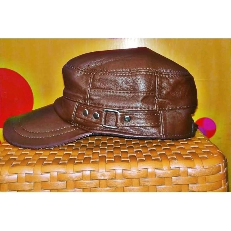 TOPI KULIT LAKEN/BAHAN KULIT DOMBA ASLI/MADE IN GARUT/100% KULIT ORIGINAL TOPI HITAM COKLAT