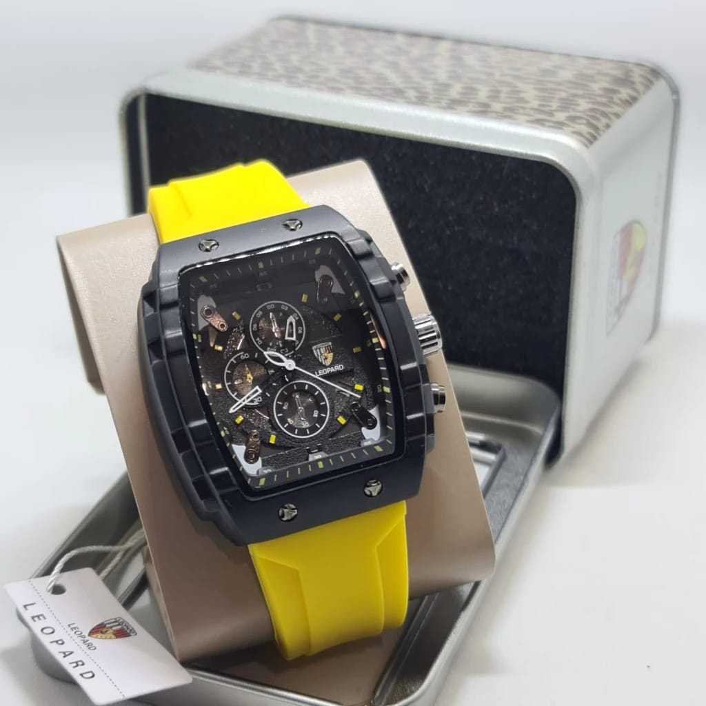 BEST SELLER - Jam Tangan Pria Leopard Original Body Kotak Tanggal Aktif Free Box Dan Batrai Cadangan