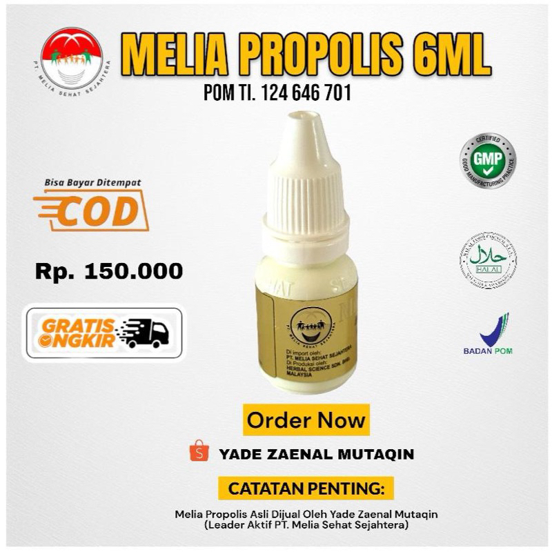 Melia Propolis 6ml Asli 100% Original Dari Member Aktif PT Melia Sehat Sejahtera Kemasan Terbaru Den