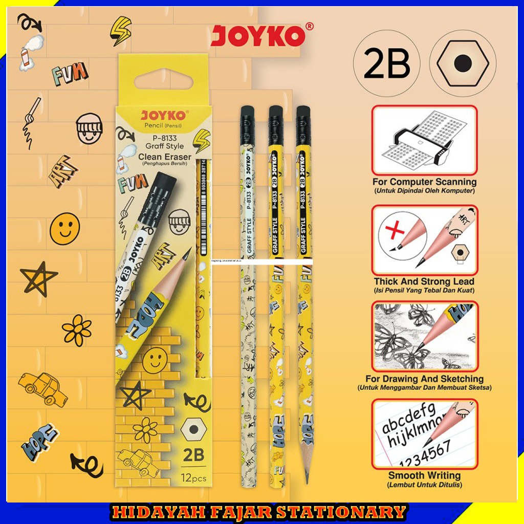 

Pencil Pensil Joyko P-8133 2B 1 Box 12 Pcs Graff Style