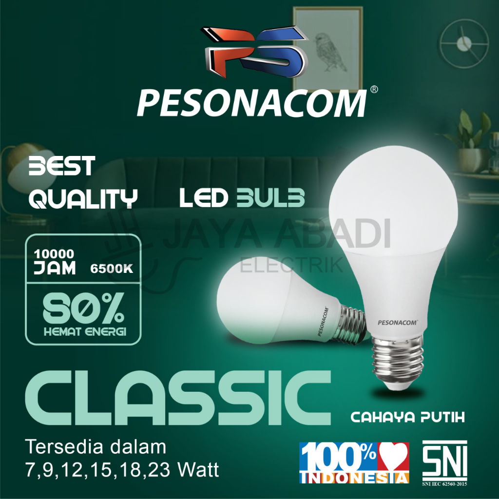 Lampu LED bohlam bulb merk Pesonacom SNI 7 watt, 9 watt, 12 watt, 15 watt