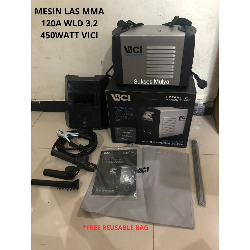 Mesin Trafo Las Inverter Inventer Listrik MMA IGBT VICI WLD 3.2 450W 450 Watt Lakoni 120 A + Bonus T