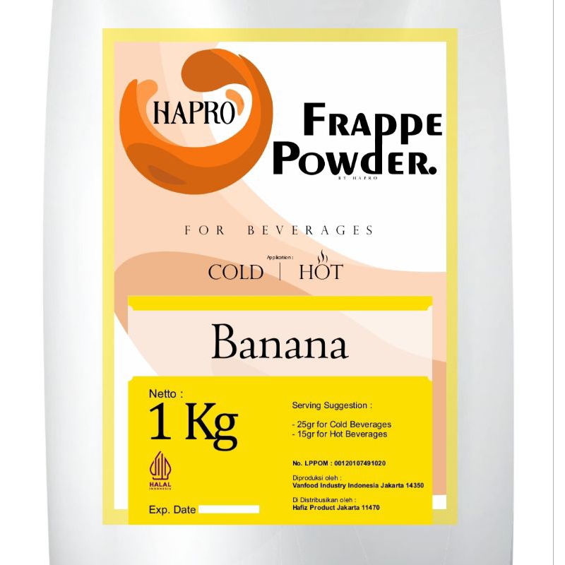 

Minuman Bubuk Powder Rasa Banana 1kg Hapro Frappe Powder Banana Premium Bersertifikat Halal