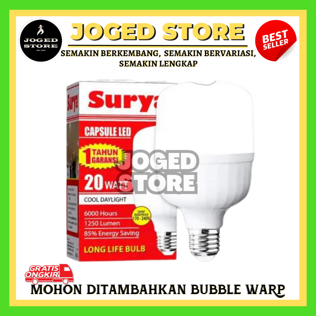 LAMPU SURYA 20 WATT PUTIH TERANG LED | LAMPU BOHLAM SURYA LED CAPSULE | LAMPU