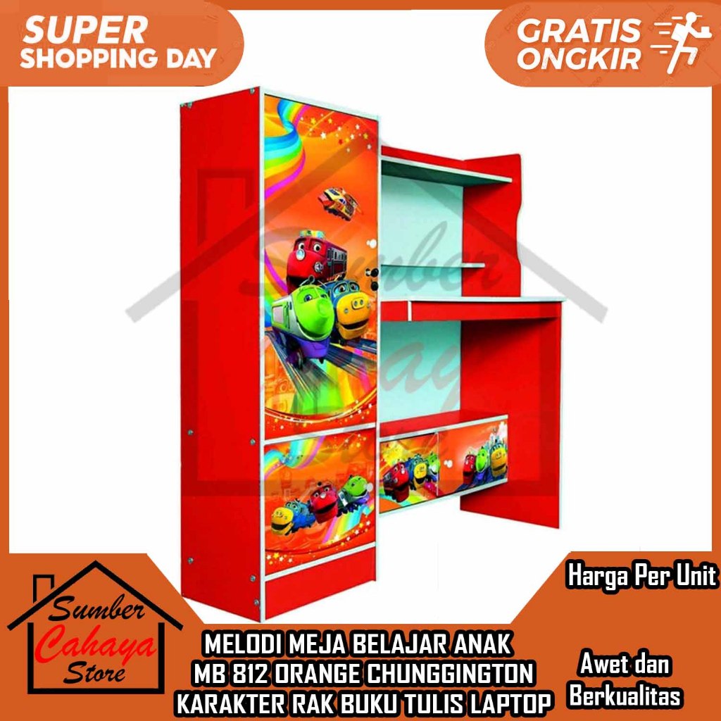[Kargo] Melodi Meja Belajar Anak Modern Minimalis Rak Buku Serbaguna Karakter Mb 812 Orange Chunggin