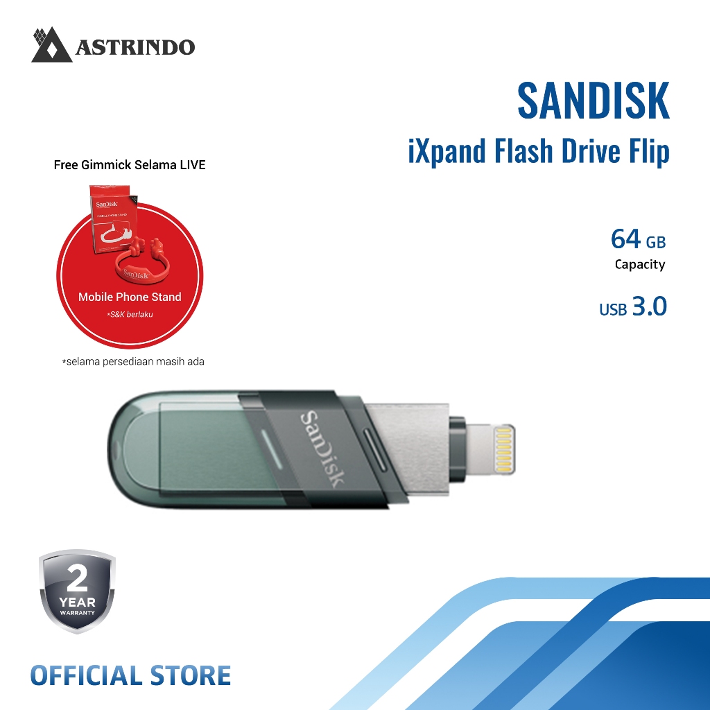 Sandisk Ixpand Flash Drive Flip 64GB For Iphone - (SDIX90N-064G-GN6NN)
