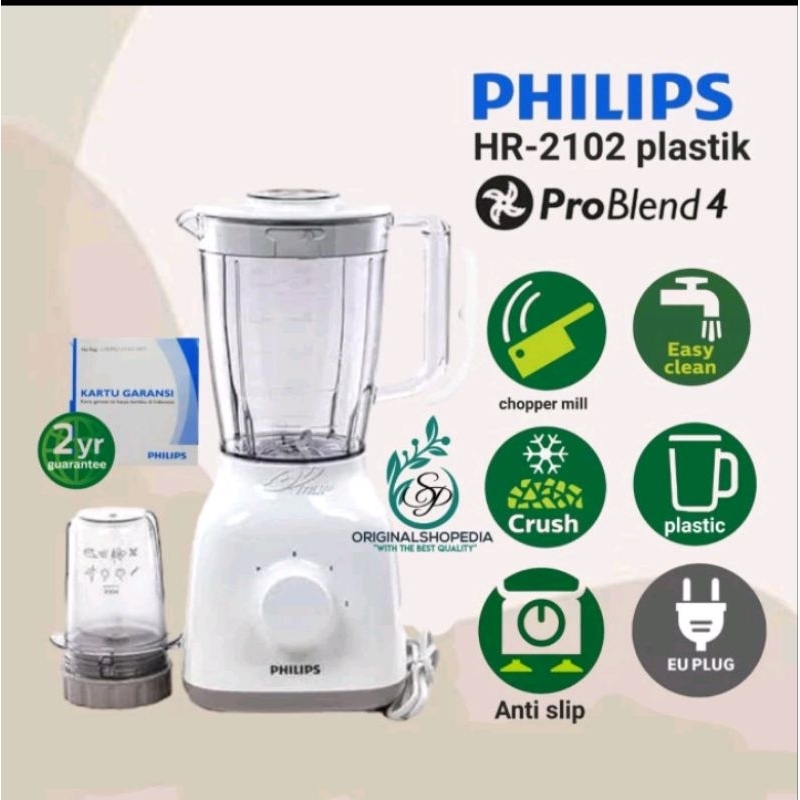 BLANDER PHILIPS BLENDER PHILIPS HR 2106 / HR2106 GLASS-PUTIH Low Waat