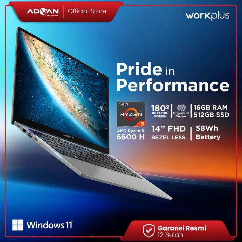 Advan WorkPlus Amd Ryzen 5 6600H 16/512GB W11 14 FHD