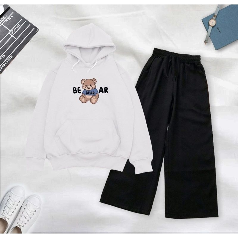 Baju setelan lengan panjang hoodie BE AR + kulot perempuan anak remaja / stelan hoodie kulot