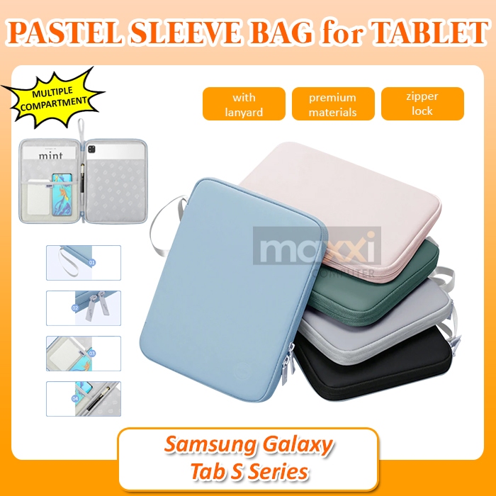 PILIHAN WARNA PASTEL Sleeve Tas untuk Tablet Samsung Galaxy Tab S9 FE S8 S7 Plus S6 Lite S5e S4 S3 S