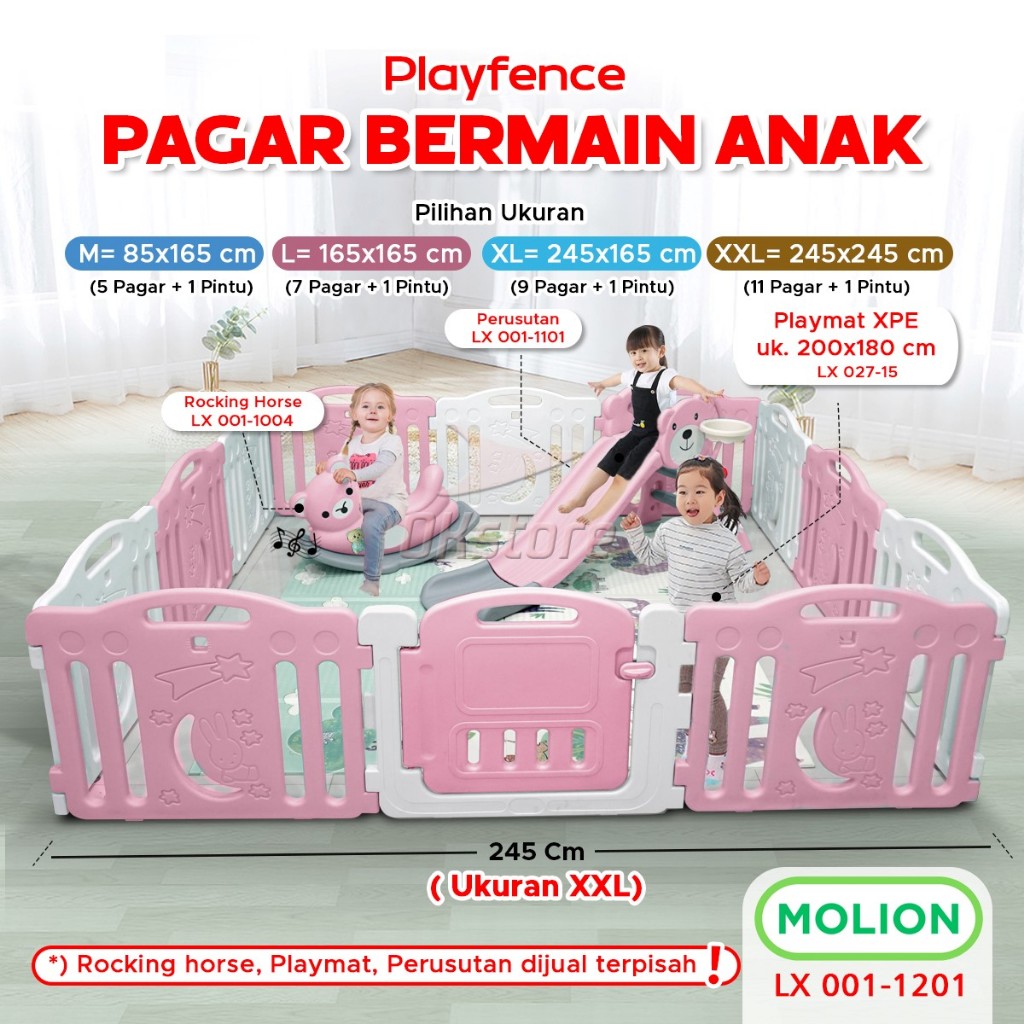 MOLION Pagar Bayi Pagar Anak Pagar Mainan Anak Babyfence Prosotan Kuda Kudaan Mainan Rumah Colorful 