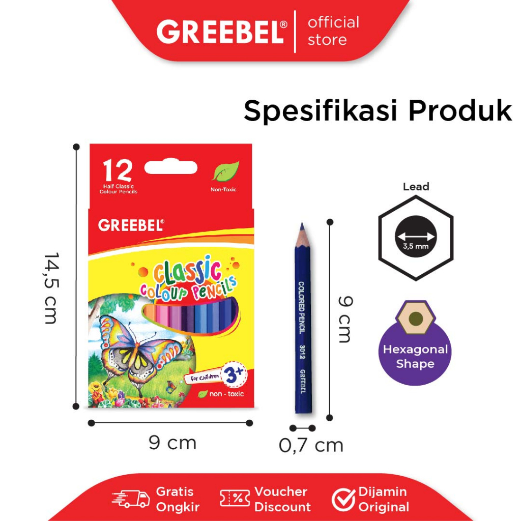 

[ SET ] Pensil Warna 12 Half Classic Colour Pencils - Greebel Pendek