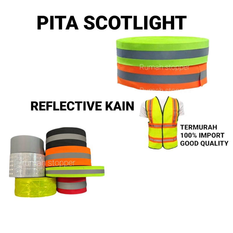 (PERMETER) Pita Scotlight / Skotlet / Reflective kain/ scotlight abu/ scotlight  untuk pakaian