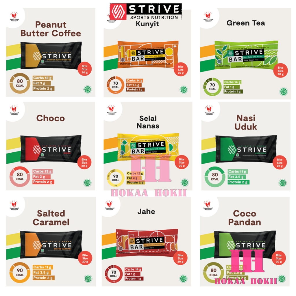 

Strive Energy Bar 20gr protein 1Pcs | Halal - Snack Energi Olahraga Gowes Running