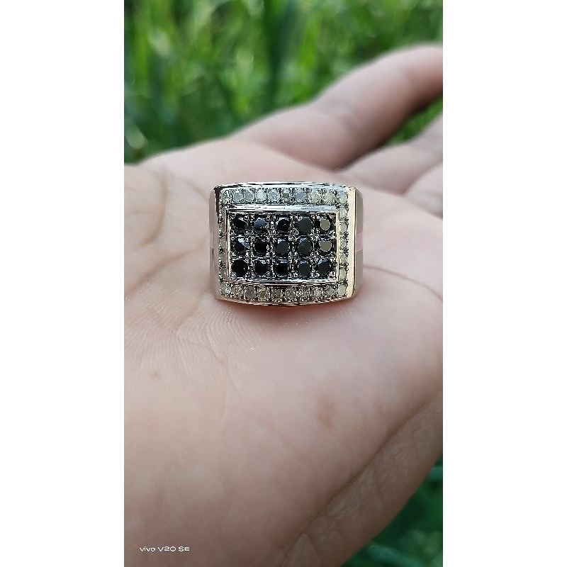 cincin berlian pria natural berlian hitam dan berlian putih free memo card