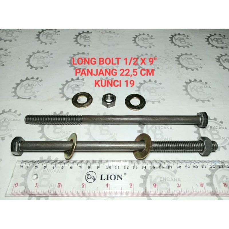 BAUT BALOK KAYU 1/2 X 9" / BAUT BLANDAR / LONG BOLT PANJANG 22,5 CM KUNCI 19