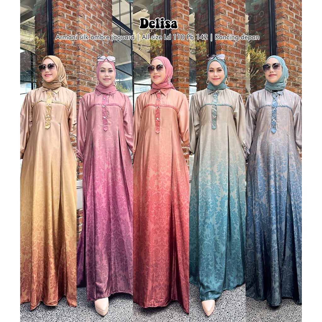 Zahira1808 Sale Cuci Gudang Delisa Gamis Bahan ArmaniSilk Ombre Jaguar Gamis Muslim Syari Ibu Dress 