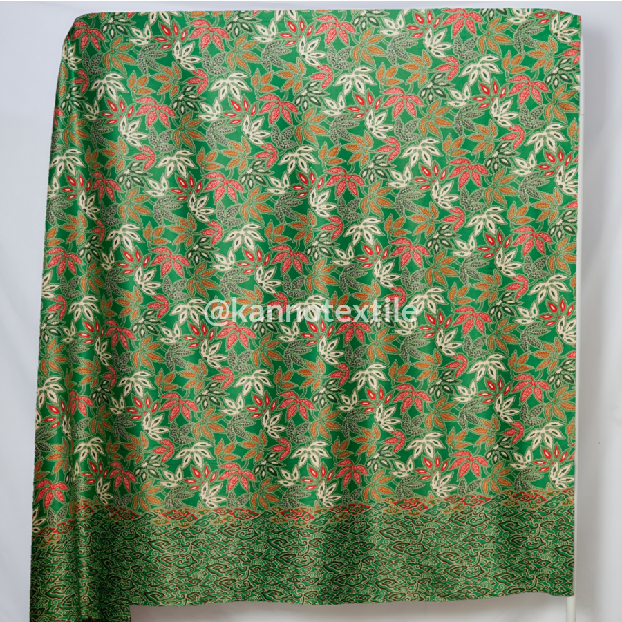 KAIN BATIK HALUS SEMI SUTRA BH123 MOTIF DAUN WARNA HIJAU