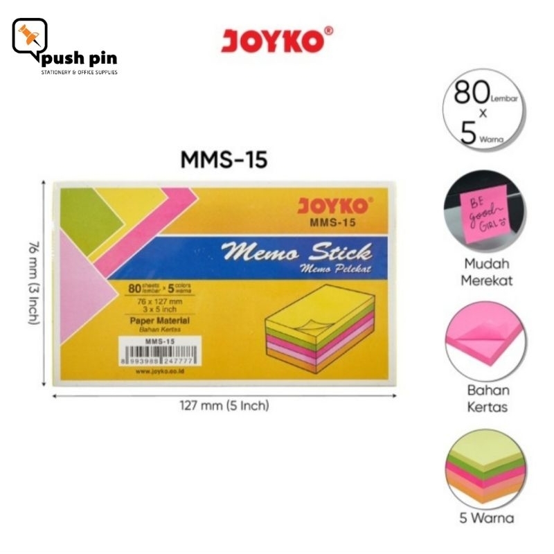 

Joyko Memo Stick Kertas Memo Tempel Sticky Note MMS-15 5 Warna