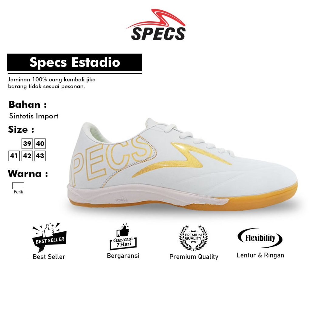 SEPATU FUTSAL SPECS ESTADIO PUTIH GOLD PUTIH