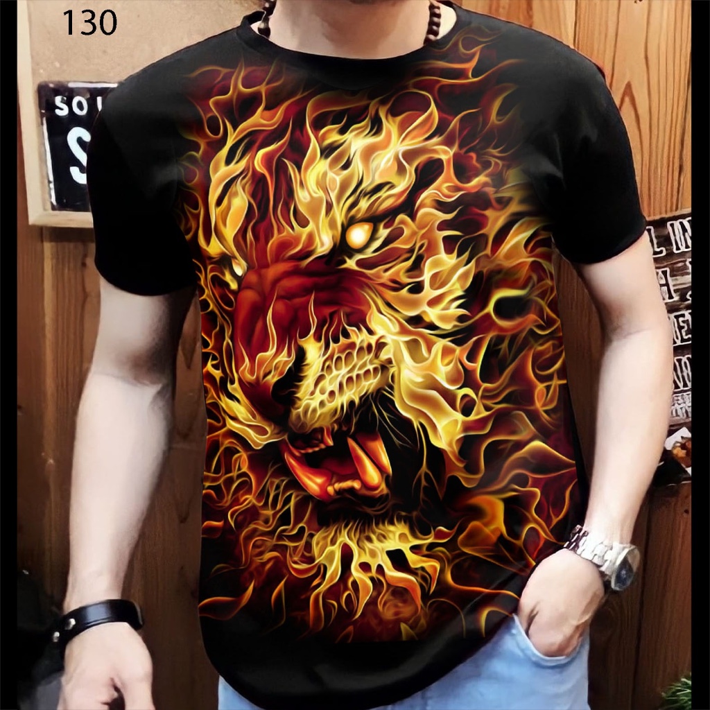 Baju Kaos Pria Distro Gambar Macan Api