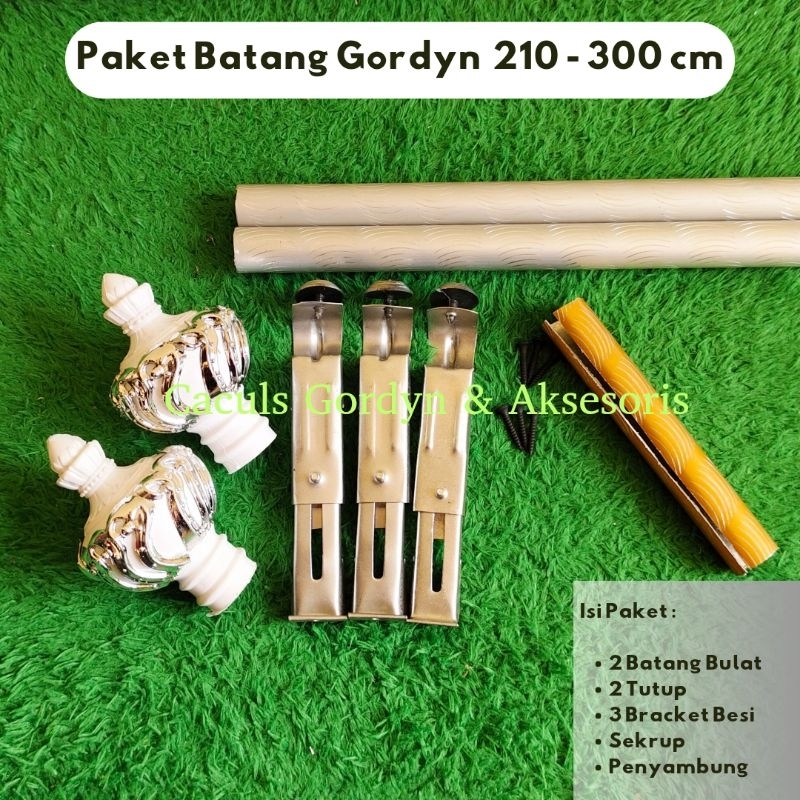 Batang Gorden 2 Meter - 3 Meter Fullset Besi Murah Tutup Mutiara Putih