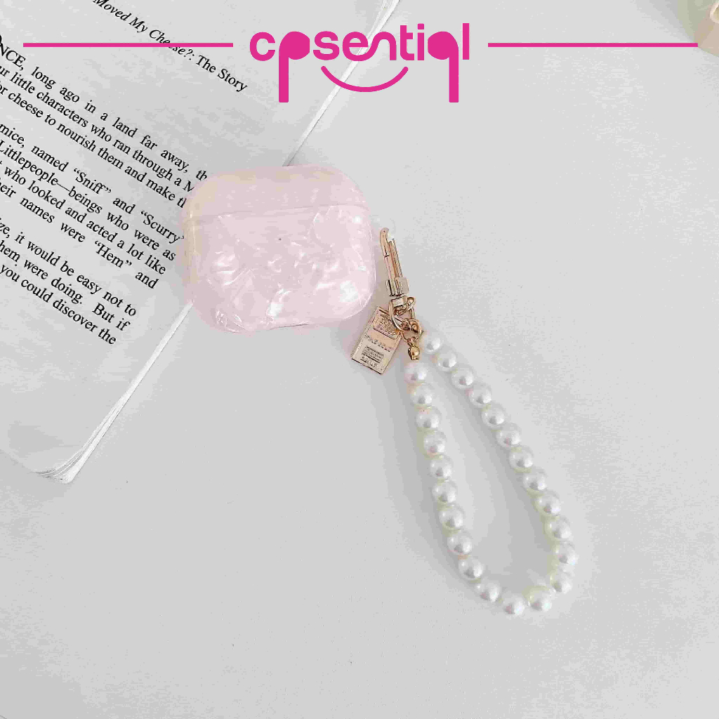 COD Case Airpods Gen 1/2 Gen 3 Pro Inpods 12 i12 | Gojodoq | Minibest | Crystal Mutiara Dengan Gantungan Kunci Model Mutiara Kerang / Shell | Pink &amp; Putih  Protection Case | Soft case | Casing Premium