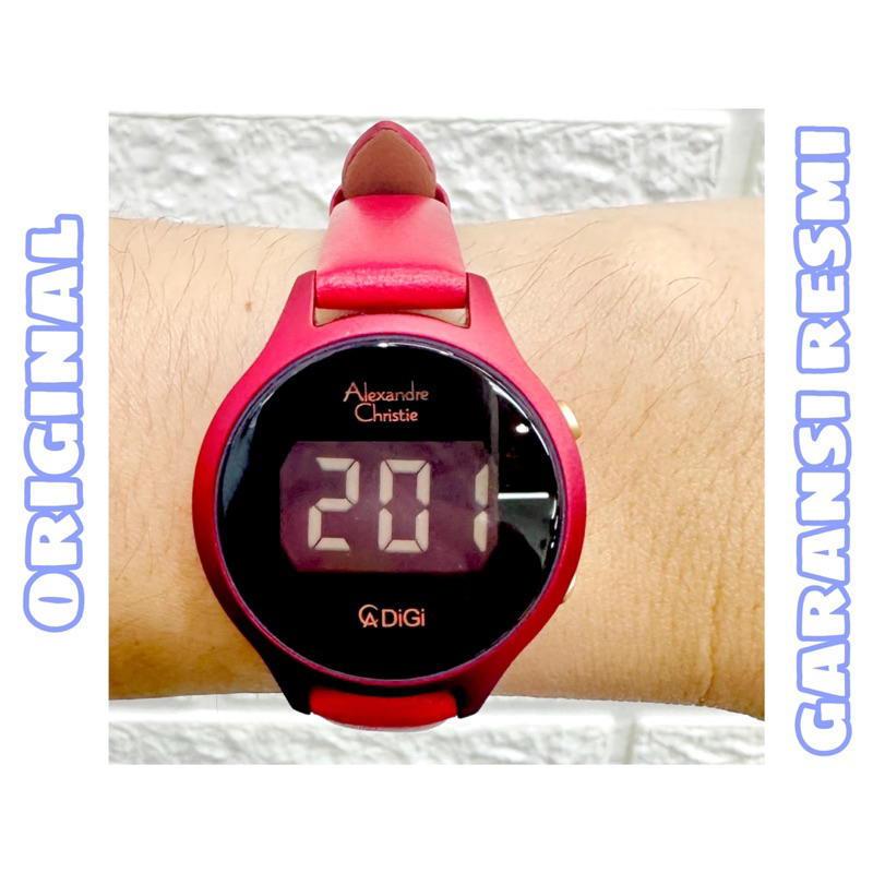 Jam Tangan Digital Alexandre Christie - AC 9379 - Tali Kulit  - Merah