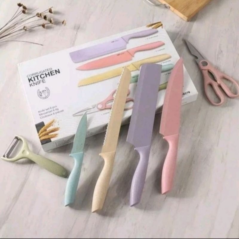 Pisau dapur set warna 6 in 1/pisau set pisau dapur 6 in 2