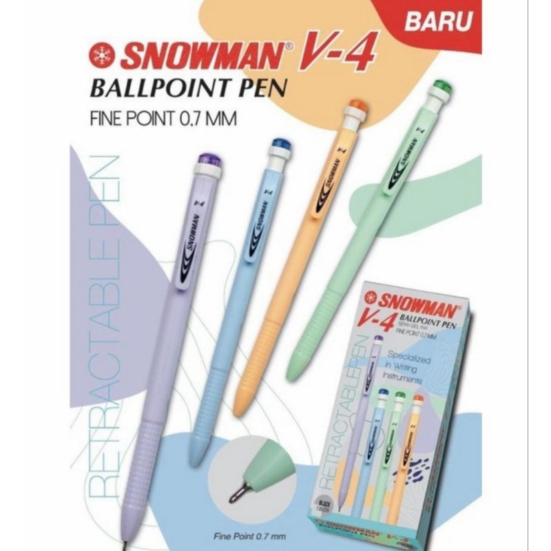 

(1 pack) Pulpen Snowman V4 Hitam 0,6 / Pulpen Cetek /Bp Snowman