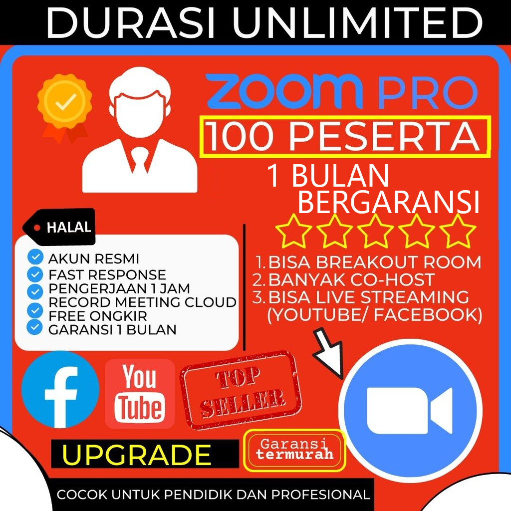 [ SUPERR MURAH] UPGRADE ZOOM MEETING PRO 100 PESERTA  1 BULAN/1 TAHUN FULL GARANSI ANTI DISABLED I T