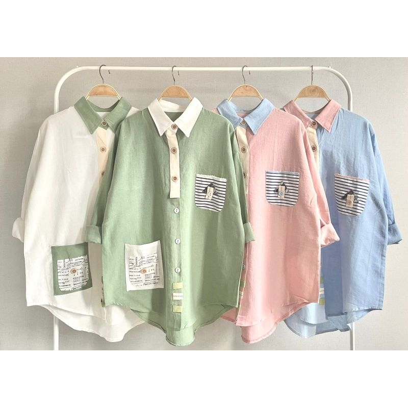 Atasan kemeja wanita katun linen import lubana