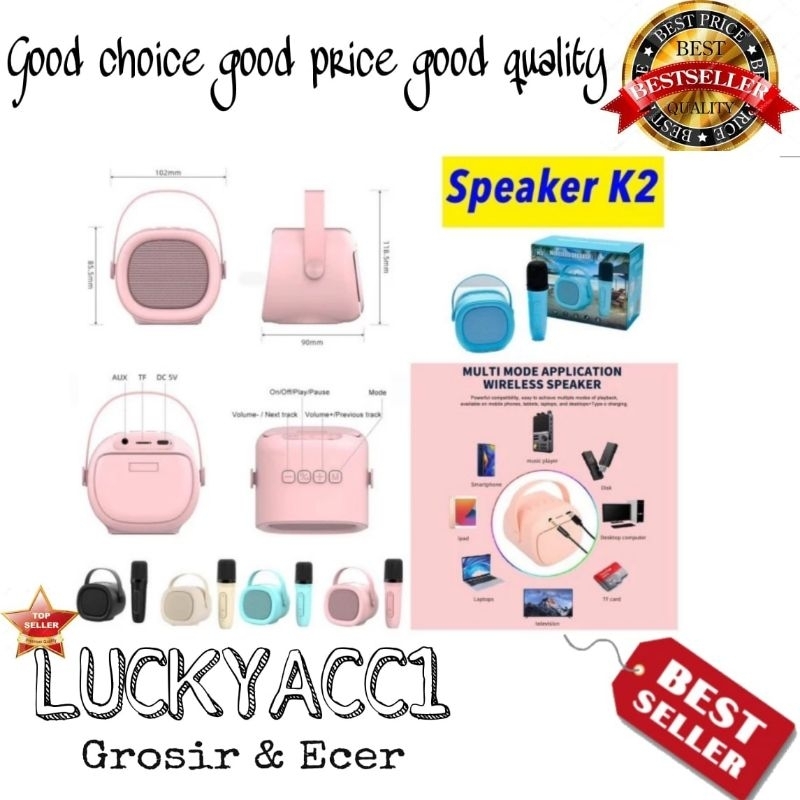 LC - Speaker Karaoke Bluetooth K2 + Microphone Multi Mode Wireless / Speaker Karaoke K2 Full Set Mic