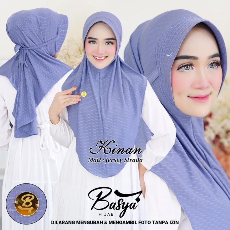 (BASYA) KINAN PET TALI•jilbab instan pet tali motif•hijab instan•kerudung instan jersey strada