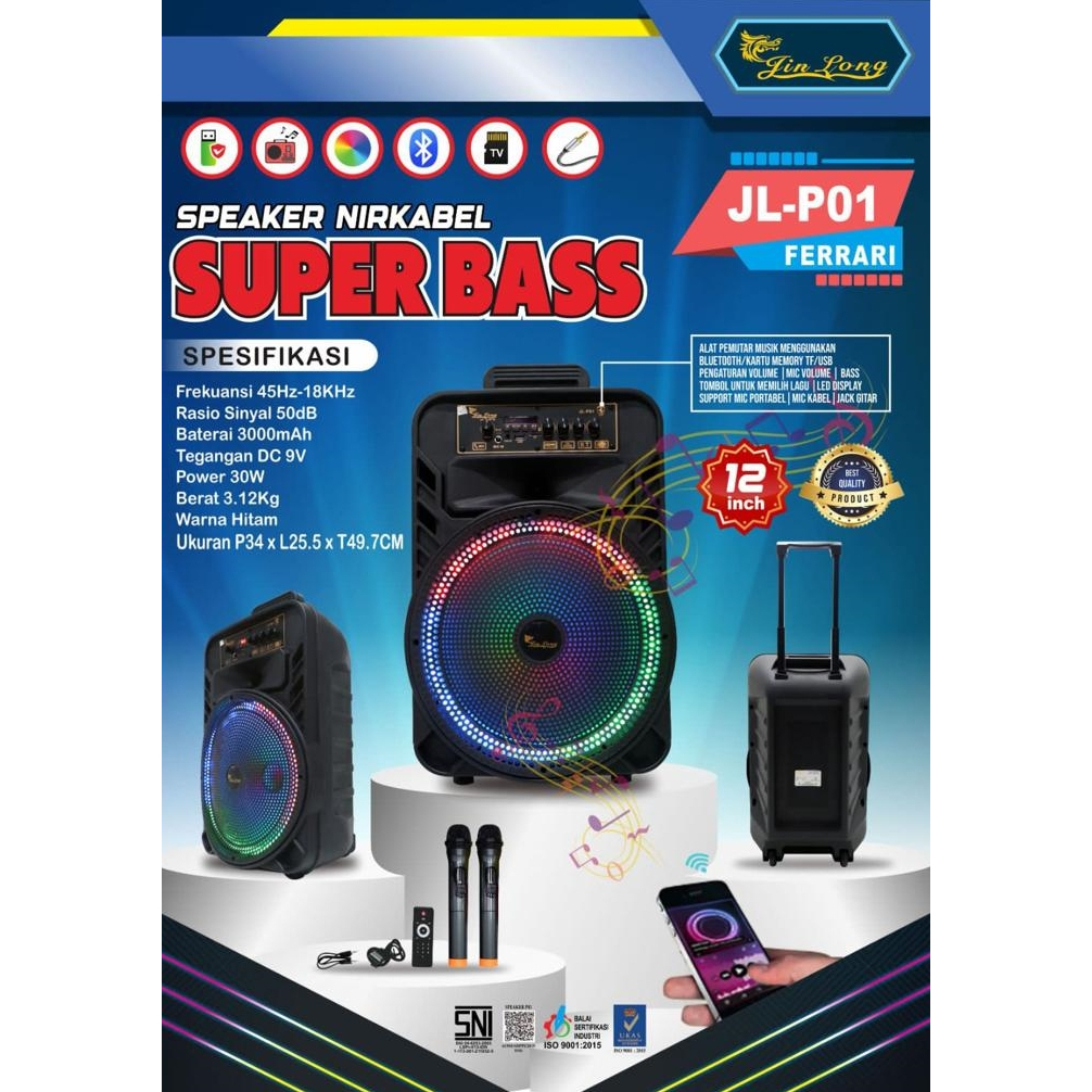 SPEAKER PORTABLE JIN LONG FERRARI JL P01 JLP01 JL-P01 SUPER BASS 30WAT