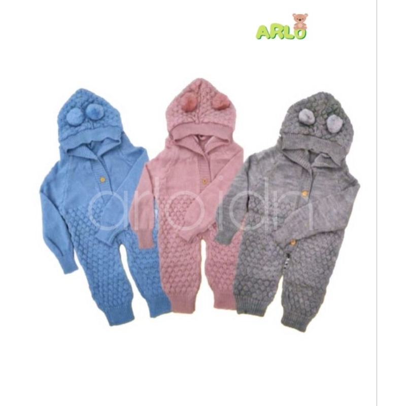 Baju Jumper Sleepsuit Hoodie Jaket Rajut Anak Bayi Kids 0-10 Bulan Model Kodok Lengan Panjang Polos 