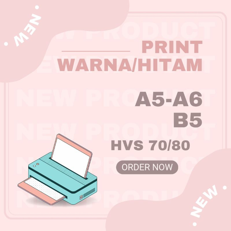Print/Cetak Warna & Hitam Kertas HVS A5 A6 B5 70 80 100 gsm