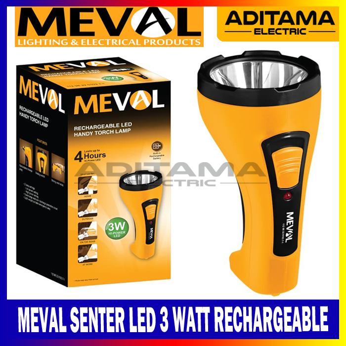 MEVAL SENTER LED RECHARGEABLE 3 WATT/ SENTER LAMPU EMERGENCY MEVAL 3W